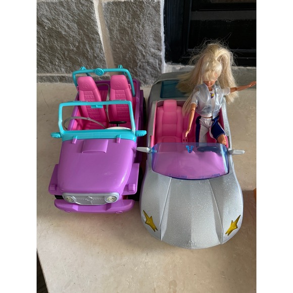 Barbie Other - Barbie Mattel Purple Jeep and Silver Extra Glitter Convertible Car with Doll